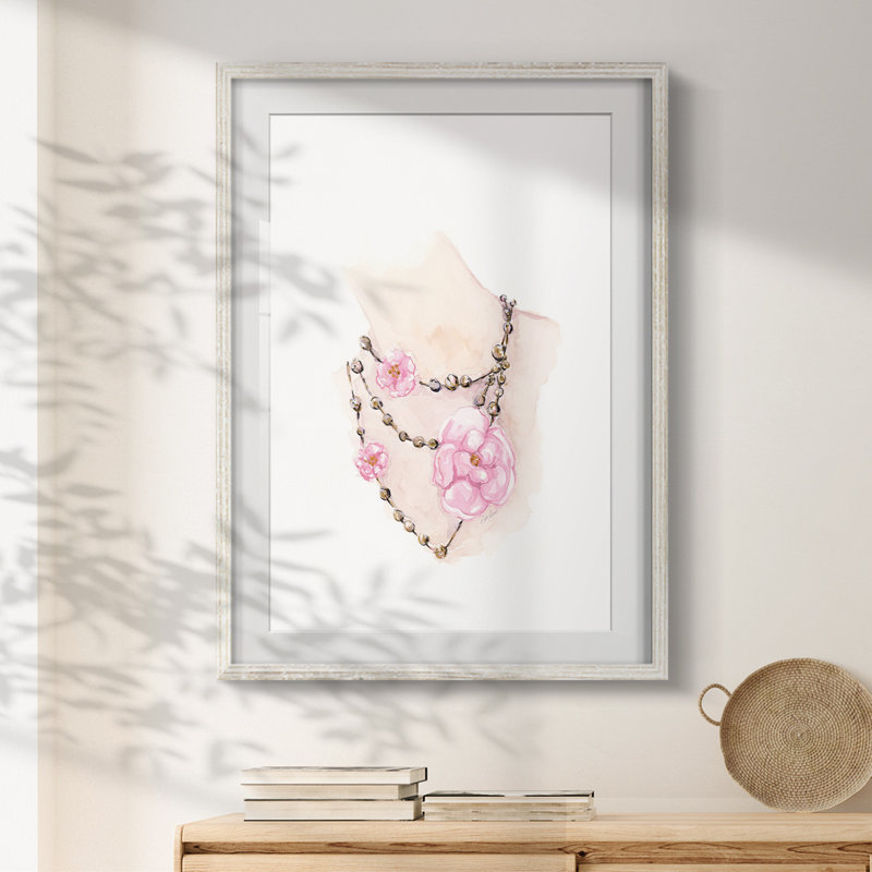 Collier de perles avec imprimé floral, H 28,5 po x l 20,5 po, Blanc