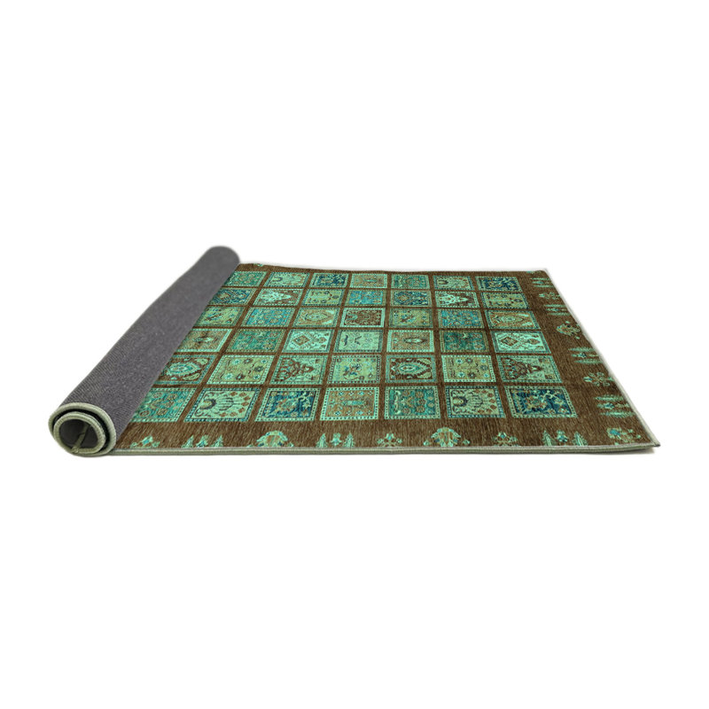 Tapis turquoise tissé à la machine Patchwork, Rond 5 pi