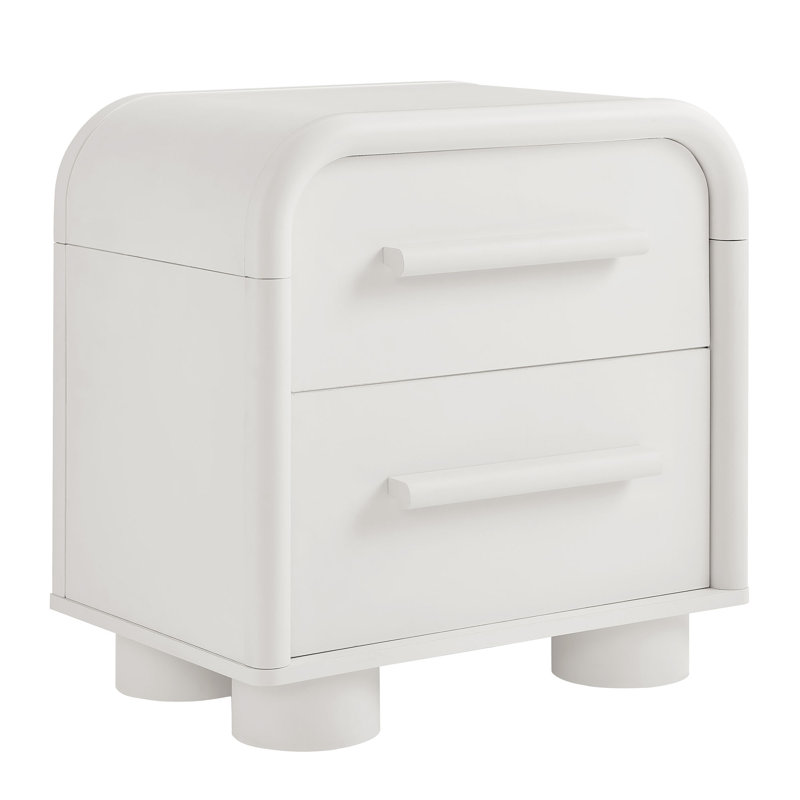 Rayshawn Curved 2-Drawer Nightstand in White Matte, White Matte