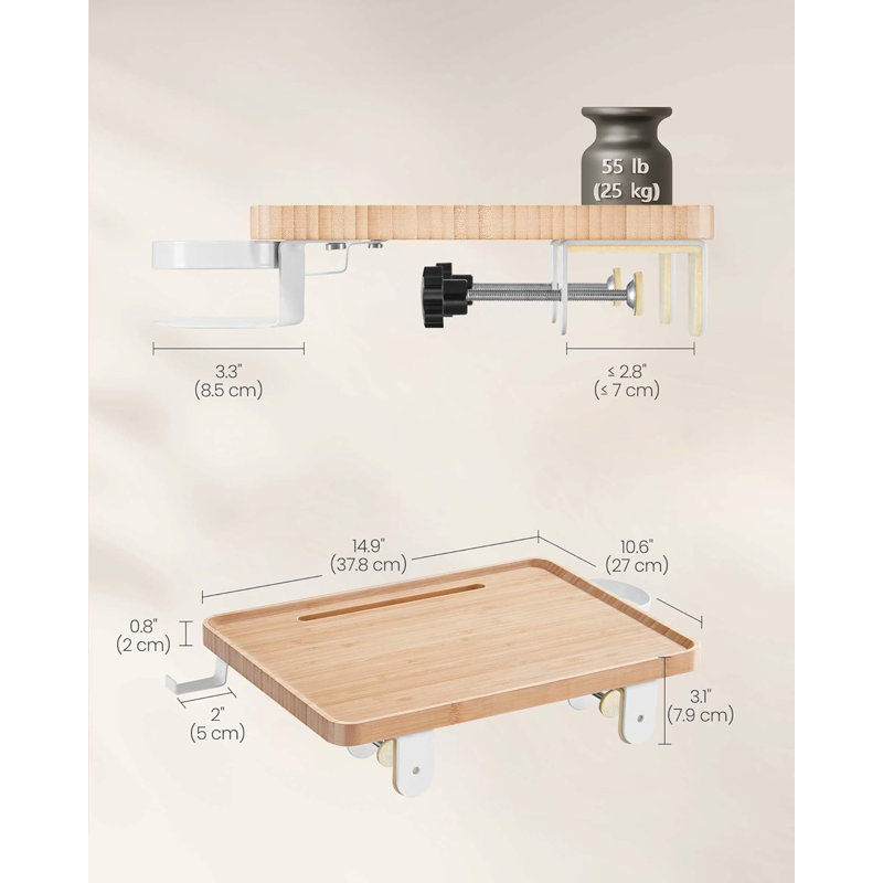 Tablette de chevet pour lit superposé supérieur, essentiels de chambre de dortoir College, plateau de chevet avec fente pour téléphone, porte-gobelet, crochet, pinces, dortoir, accessoires de lit mezzanine, beige naturel