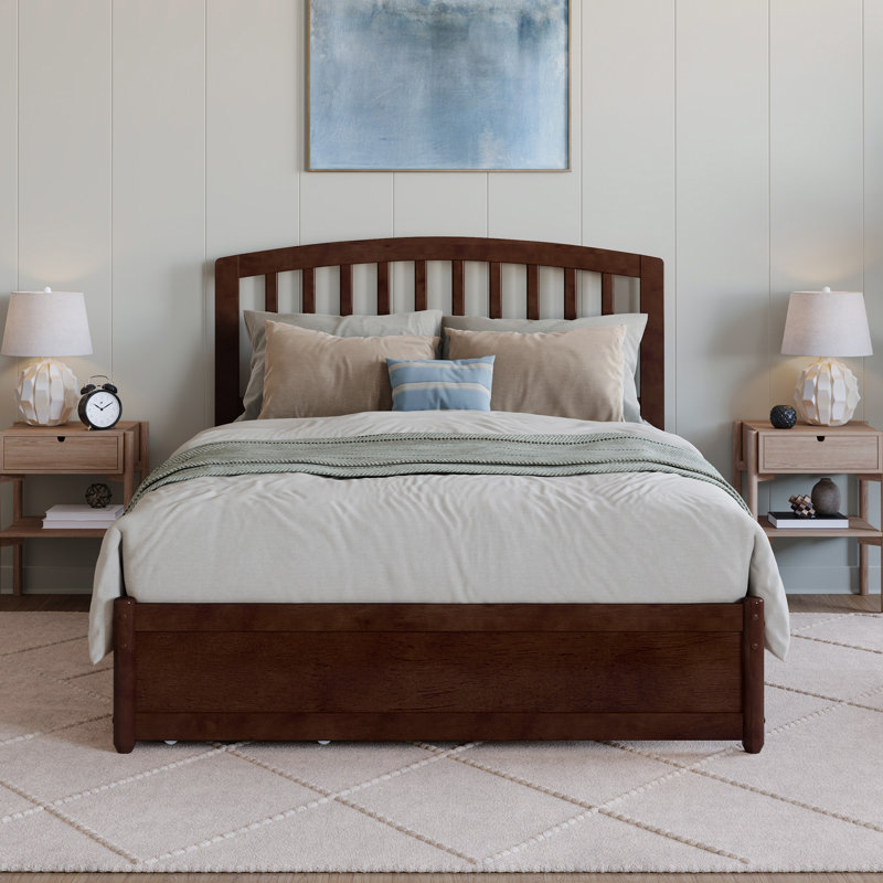 Lamari Solid Wood Storage Platform Bed with Footboard & Under Bed Drawers, Walnut, Full