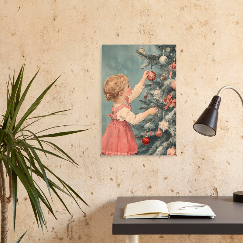 Arbre de Noël nostalgique, décoration rétro, arbre de Noël abstrait, paysage d'hiver, reproduction d'art mural