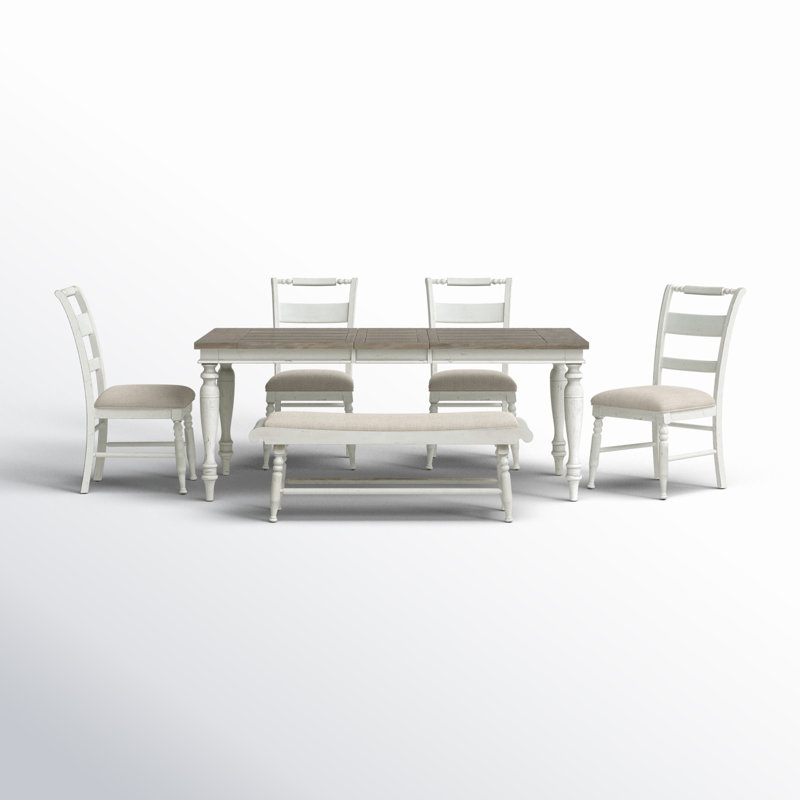 Ensemble de salle à manger extensible Bale, 6 pièces: table, banc, 4 chaises