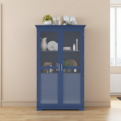 Garde-manger de 44,7 po x 20 po x 75 po, armoire de rangement autoportante avec portes en verre et 4 tiroirs intégrés pour le salon et le bureau à domicile