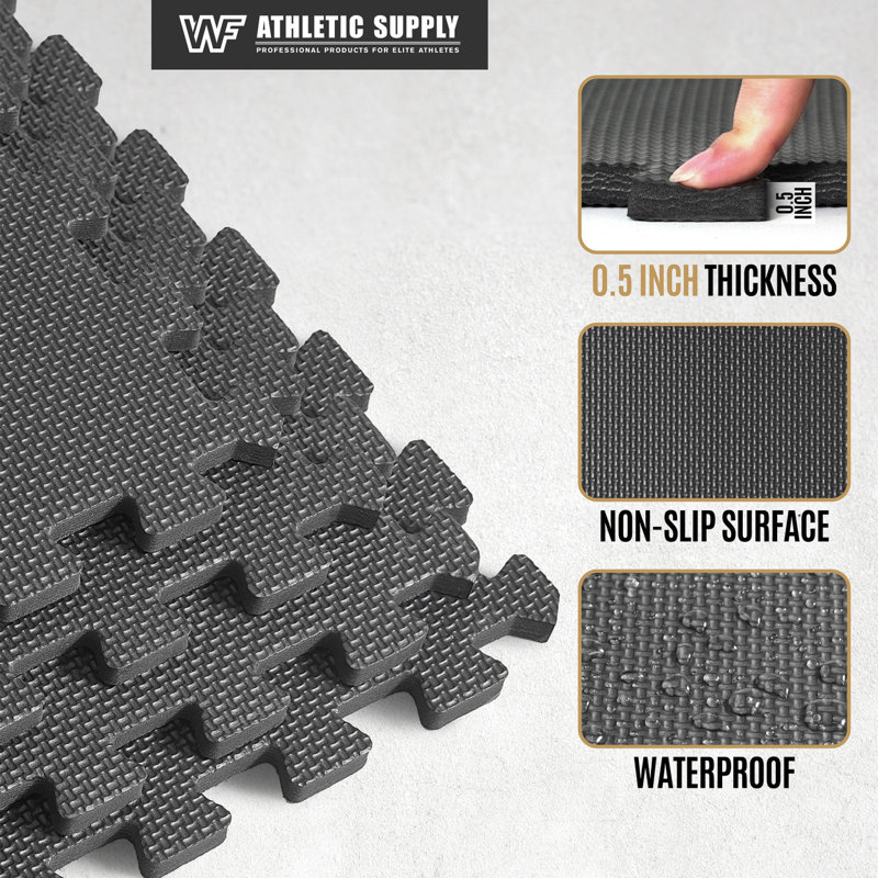 Black 24" x 24" EVA Foam Interlocking Gym Flooring Tiles