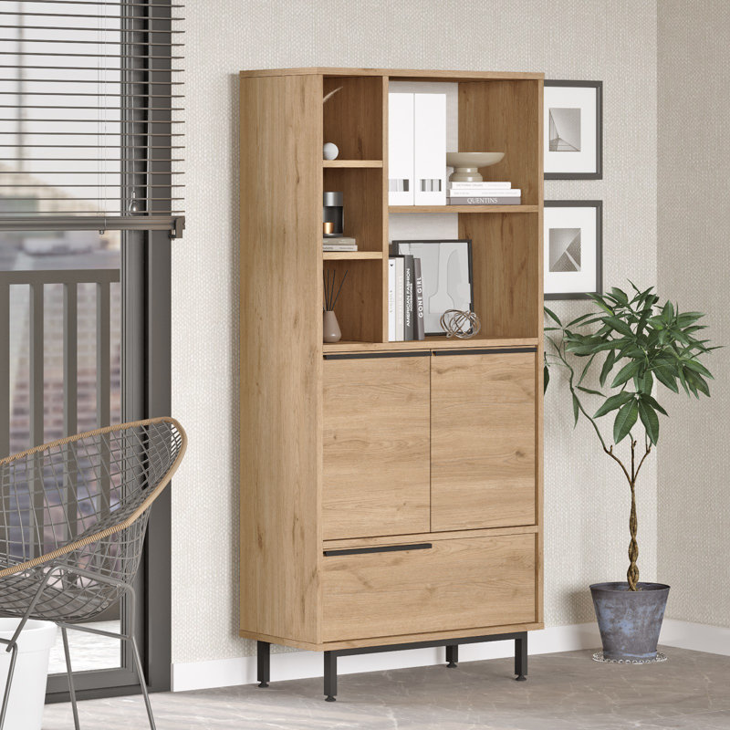 Colesen Modern Multi-Purpose Cabinet, Walnut Color, 29.5 x 63.7 x 14.0 inches | 100% Melamine Coated Particle Board, Thickness: 0.7 inches | Sturdy Metal Legs | Stylish Storage Solution for Home & Office, Elegant Design