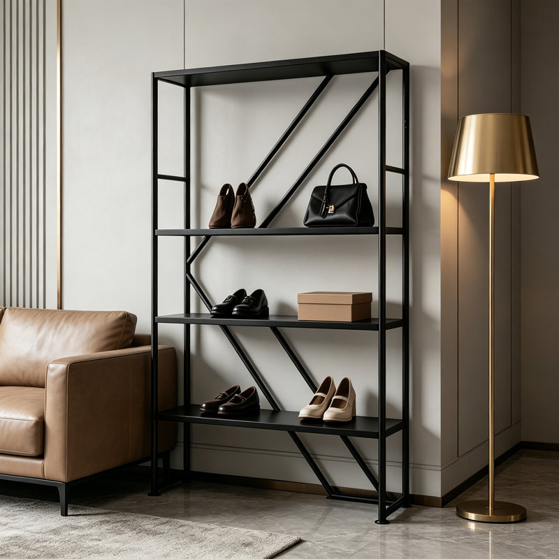 Présentoir de hall d'entrée en métal noir, (3 tablettes) H 61,02 po x l 39,37 po x P 11,81 po