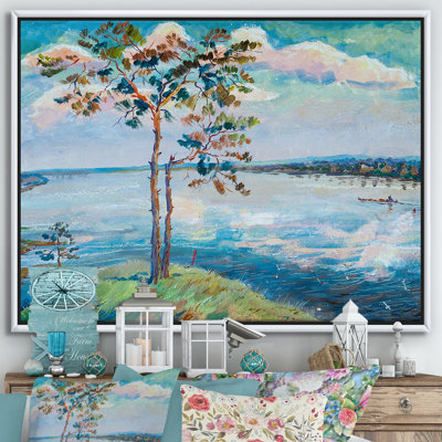 «Autumn Pine Tree on Mountain with Lake», reproduction d'art sur toile