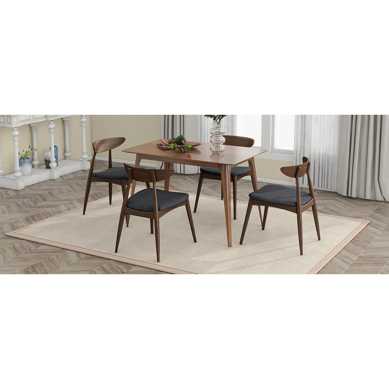 Ensemble de table de salle à manger 5 pièces, 1 table, 4 chaises, structure, dossier ergonomique, chaises rembourrées, noyer et gris anthracite