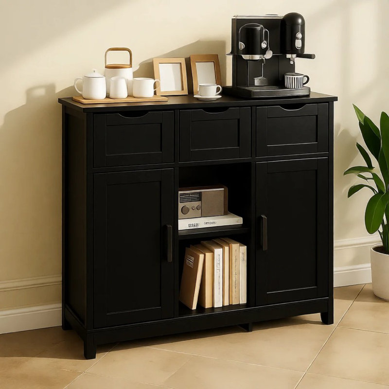 Theile 31.1'' Sideboard Storage Cabinet Buffet Cabinet Dining Cabinet Office Credenza, Black