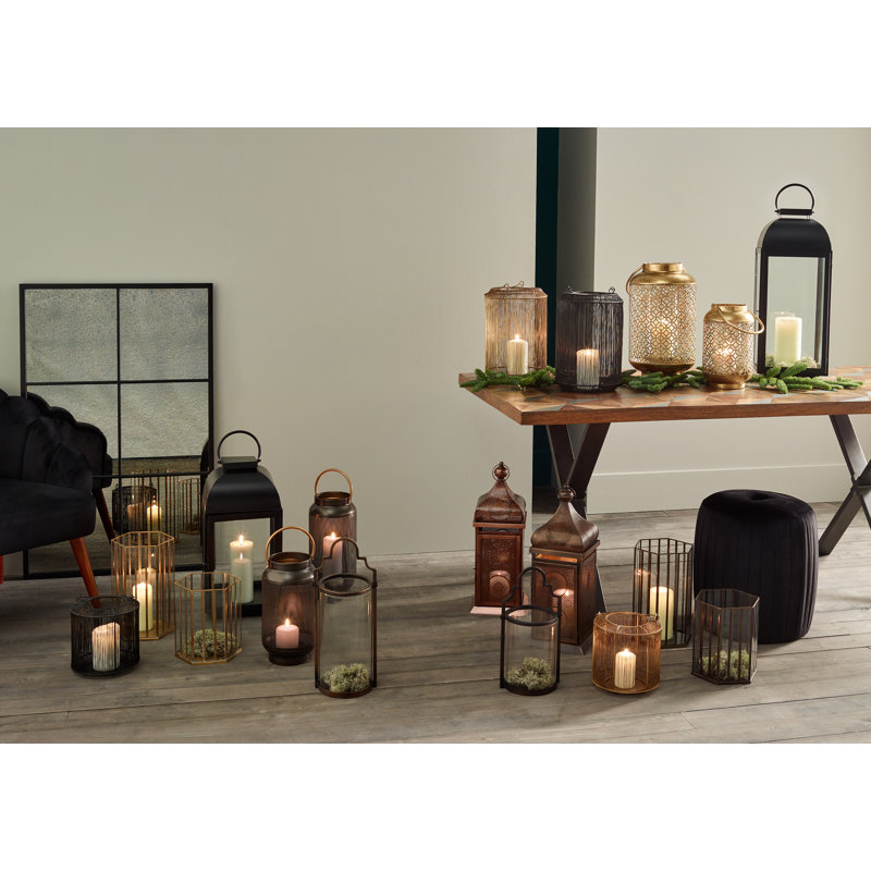 23cm Glass Tabletop Votive Holder, 31cm H x 20cm W x 17.5cm D, Gold