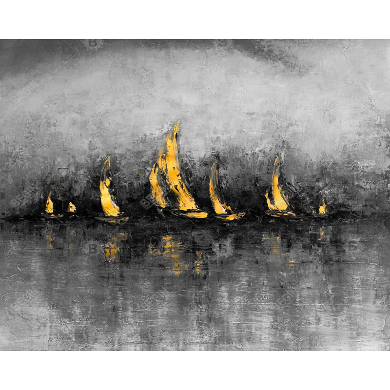 Voiliers dorés - art abstrait sur toile pour la décoration intérieure
