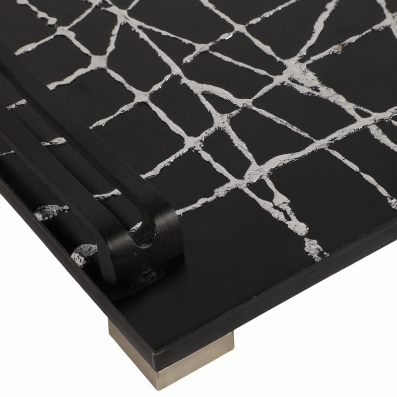 Dubach 18 and 22" Pratt Black Resin Rectangle Trays, 2"H, Abstract Pattern, Set of 2 - 22" x 10" x 2"