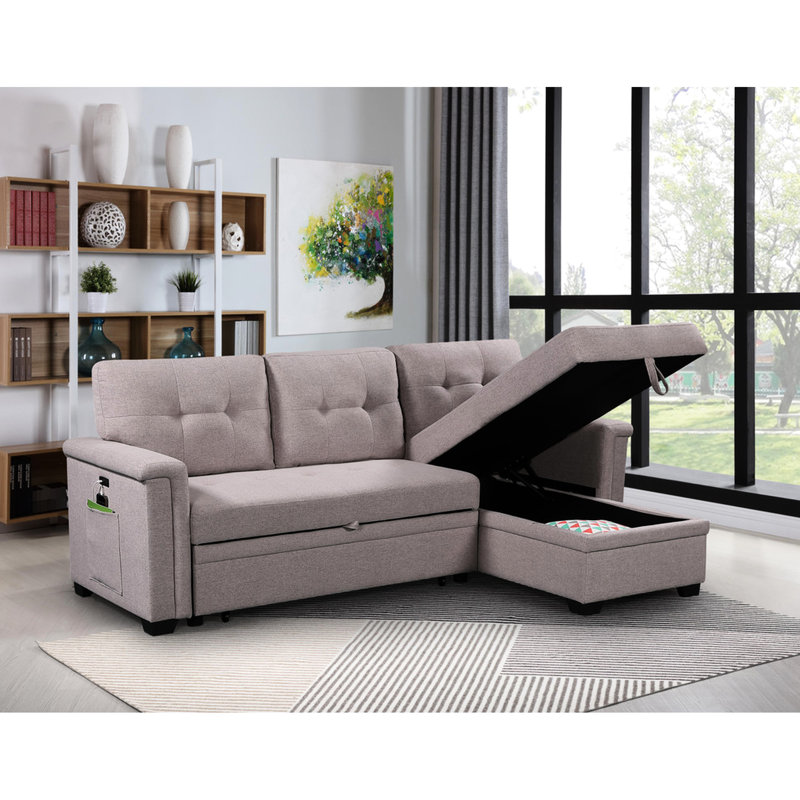 Canapé-lit modulaire 84 po avec méridienne réversible et ports de charge gris réversible