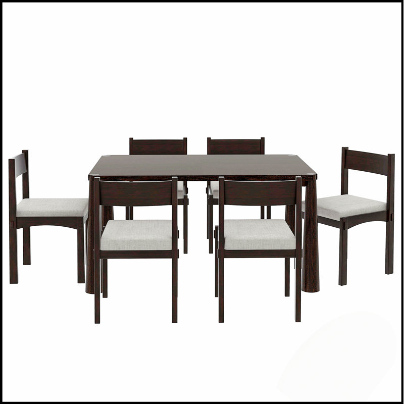 Ensemble de table de salle à manger rétro 7 pièces pour 6 personnes, en bois massif avec chaises rembourrées pour une salle à manger élégante et confortable