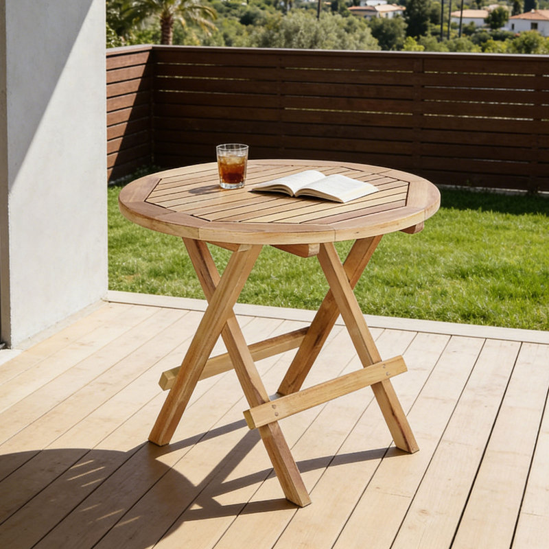 Teak Outdoor Table Round Folding Patio Side Table