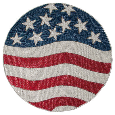 Patriotic Round Beaded Placemats with American Flag Design – Festive Christmas Indoor & Outdoor Table Decor