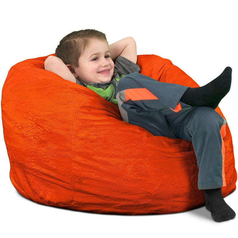  | Fauteuil à billes pour enfant 3 pi | Rembourrage en mousse - Housse lavable amovible, fourrure orange, 20"H x 30"W x 30"D