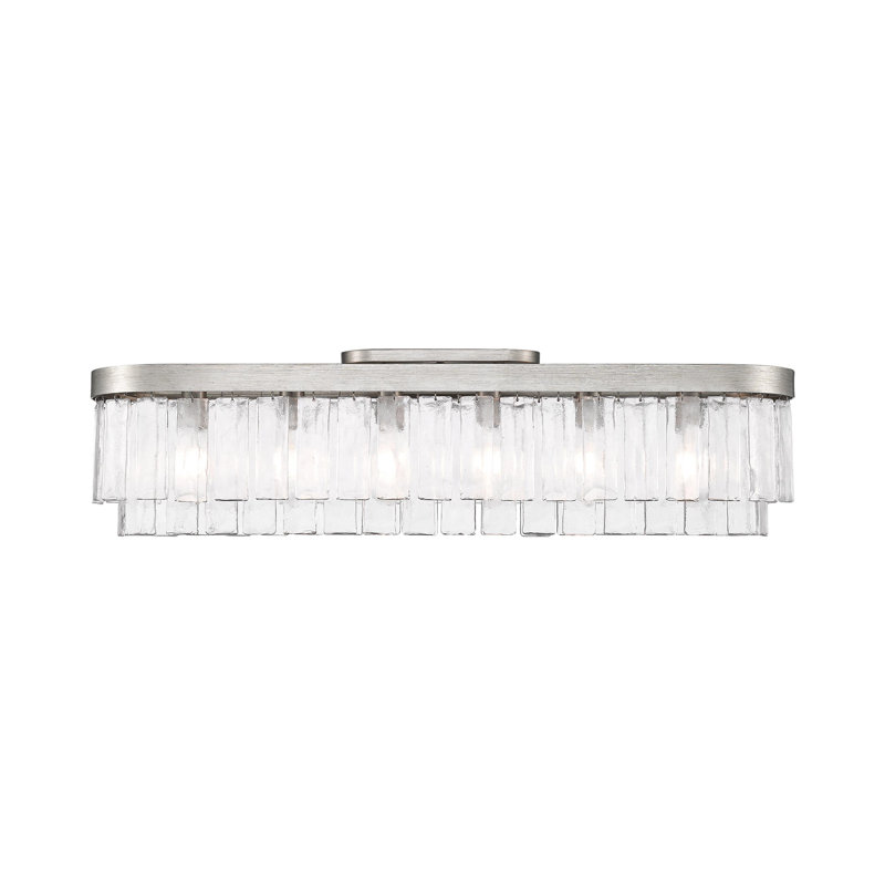 Plafonnier encastré 6 lumières avec verre d'eau martelé Hoisington, Argent péruvien