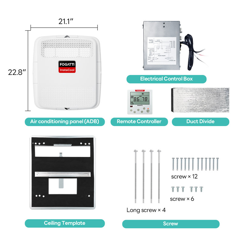 Climatiseur Rv Instacool 13500 Btu sur le toit, unité tout-en-un améliorée avec réfrigérant R32, bricolage avec contrôleur Adb et câblé pour camping-car Rv