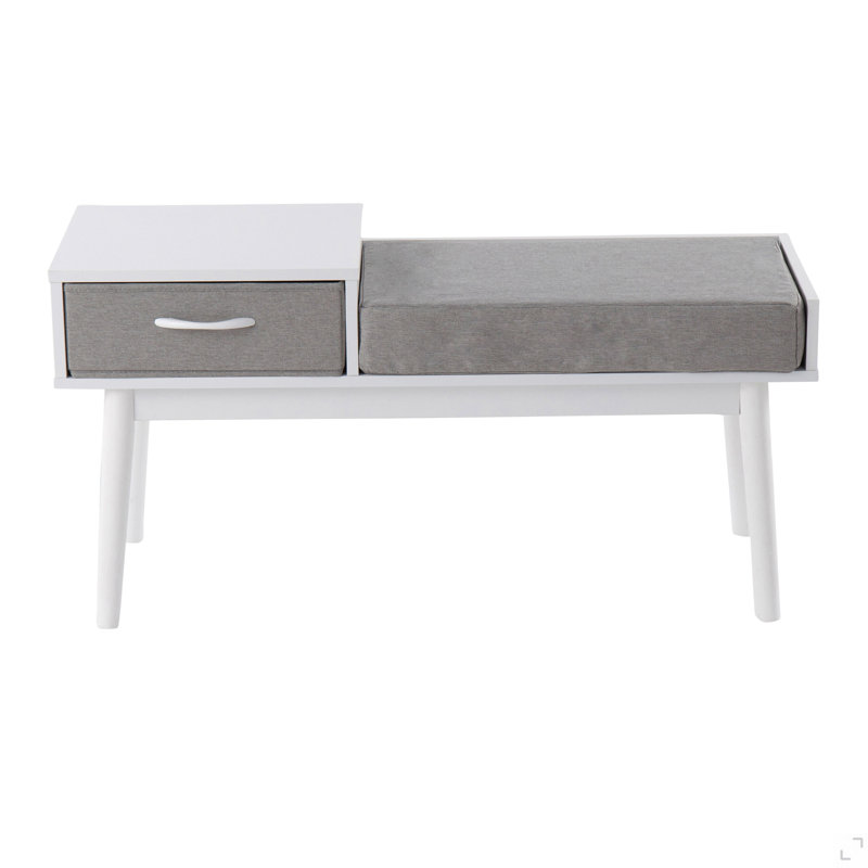 Banc téléphone contemporain en tissu gris et bois avec tiroir coulissant, White
