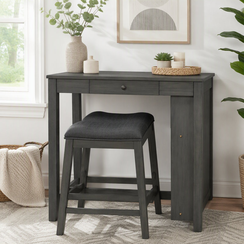 Ensemble de table de bar avec prise électrique, rangement et 2 tabourets