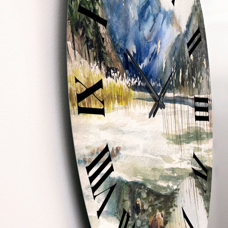 Lac avec paysage de montagne - horloge murale, Grand