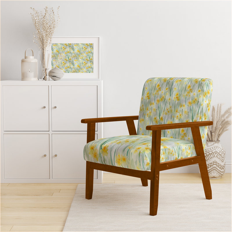 Chaise rembourrée Floral, Accoudoirs carrés bruns