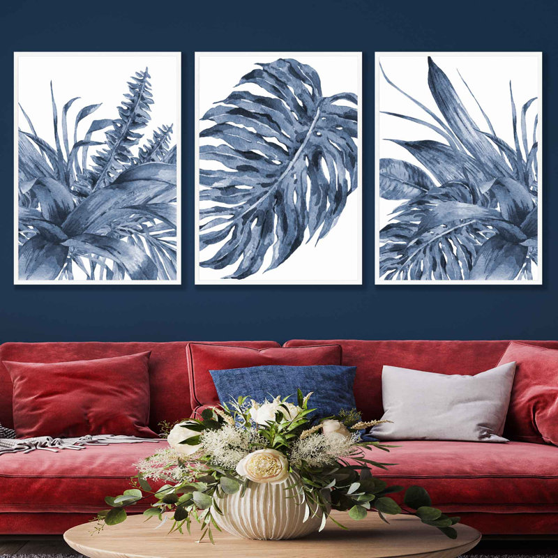 Tropical Bouquet - 3 Piece Single Picture Frame Painting Set on Plastic / Acrylic, 43 H x 99cm W, Black