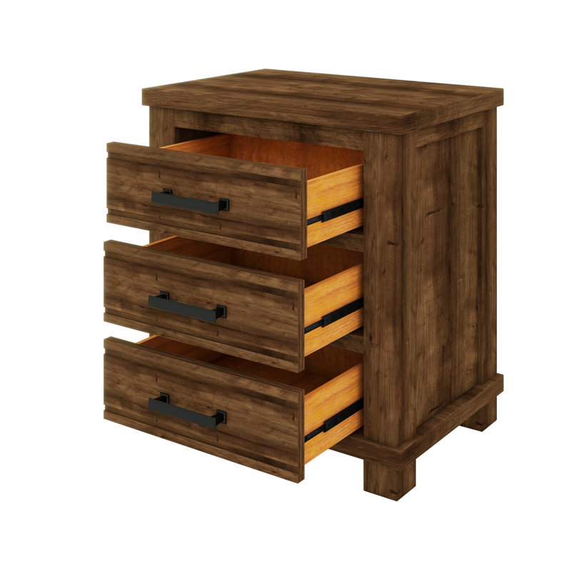 Table de chevet rustique en bois à trois tiroirs