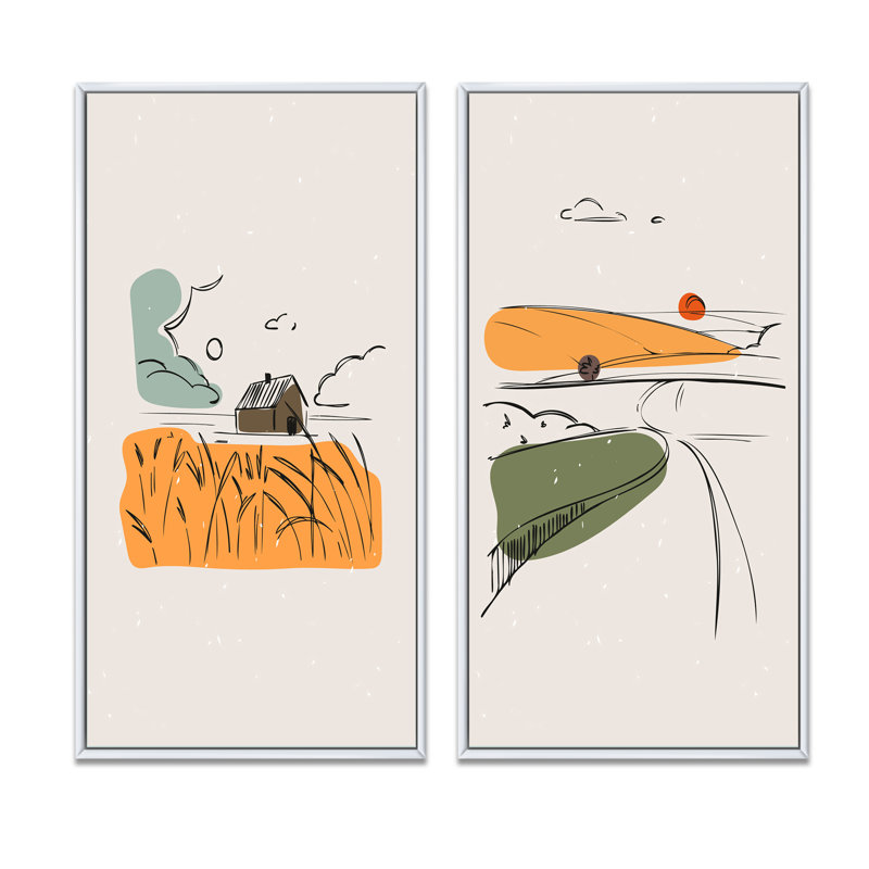 «Vintage Boho Illustration in the Countryside I», ensemble de 2 impressions, H 32 po x l 32 po x P 1 po