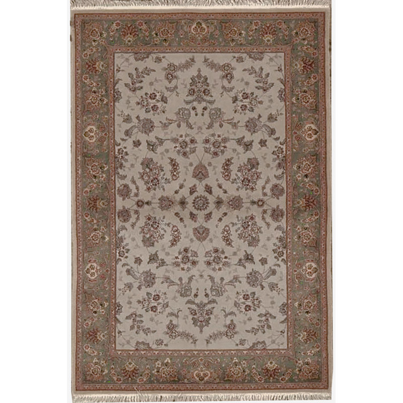 Tapis beige et vert noué à la main de haute qualité