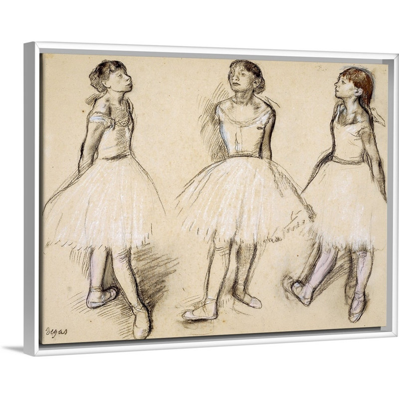 Trois études d'un danseur en quatrième position - reproduction sur toile, Cadre flottant blanc, H 20 po x l 26 po x P 1,75 po