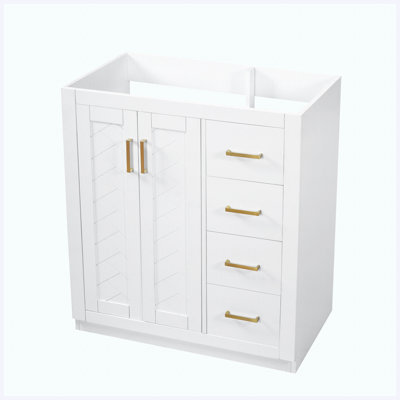 Meuble-lavabo autoportant en bois massif de 30 po avec 3 tiroirs et portes à fermeture douce