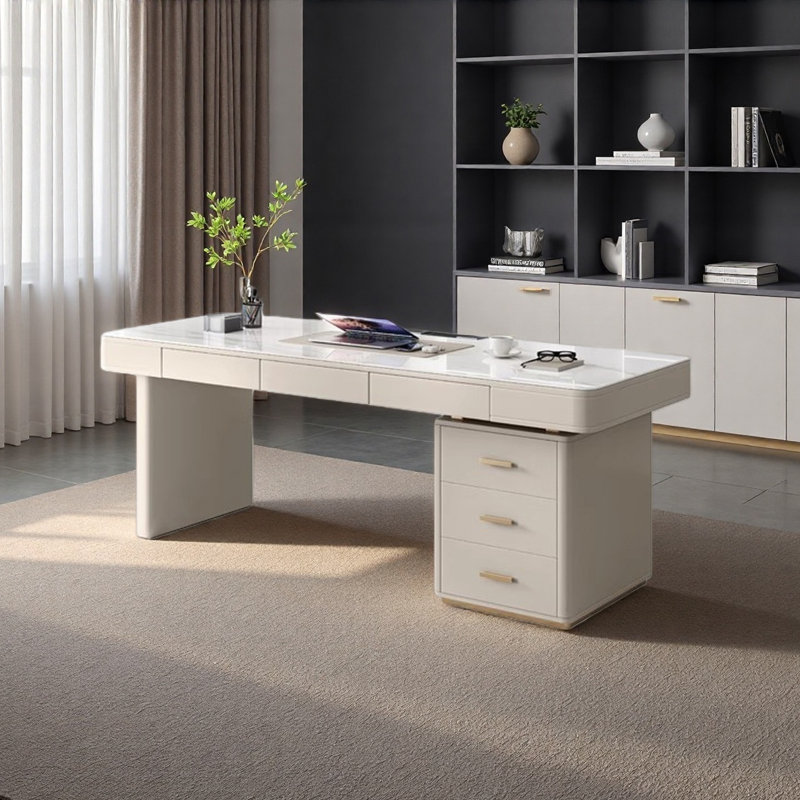 Bureau crème-moderne de luxe Rock-Slab, H 29,5 po x l 55,1 po x P 27,6 po