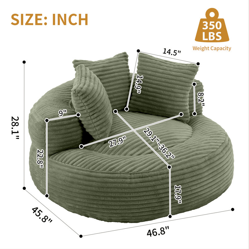Corduroy Floor Lounge – Compression-Bean Bag, No Assembly, Green