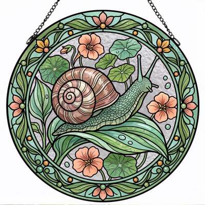 Snail Garden Stained Glass Window Panel，7.8H