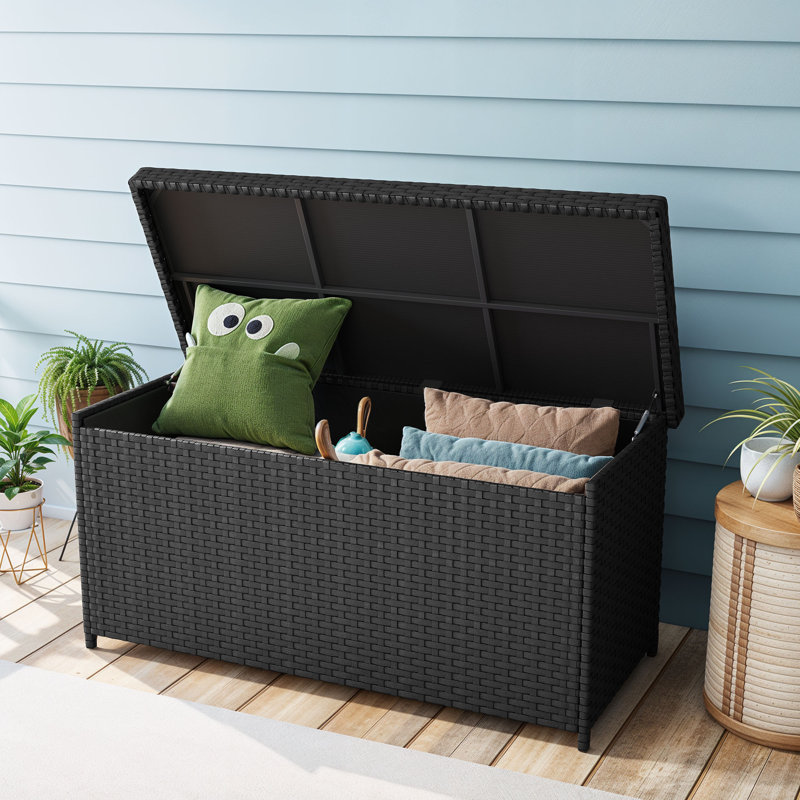 Balconera Water Resistant Wicker Deck Box, 35.4" H x 69.7" W x 32.3" D, Black