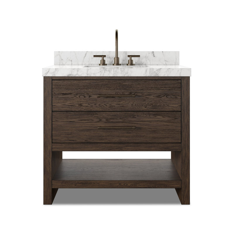 Meuble-lavabo simple Mattia, Satin Espresso Oak, Carrara Marble