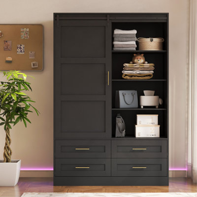 Freestanding Wooden Wardrobe Armoire With 4 Drawers by Dovecove