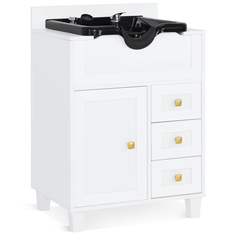 Utility Sink with Backwash Shampoo bowl and Storage Drawers, Cabinet Finish White