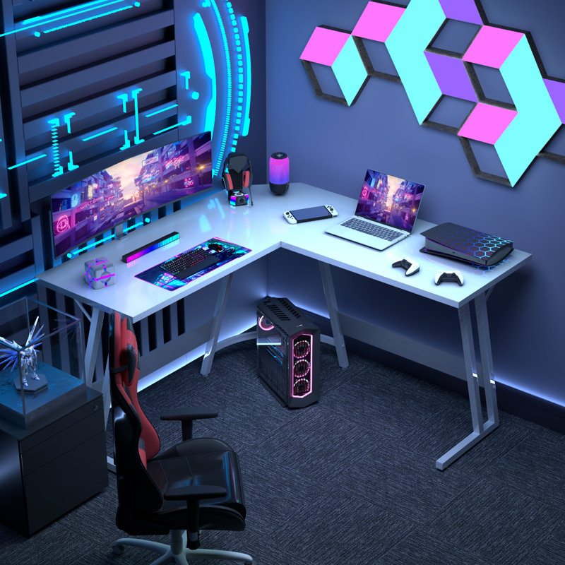 L-Shaped Metal Base Computer Desk