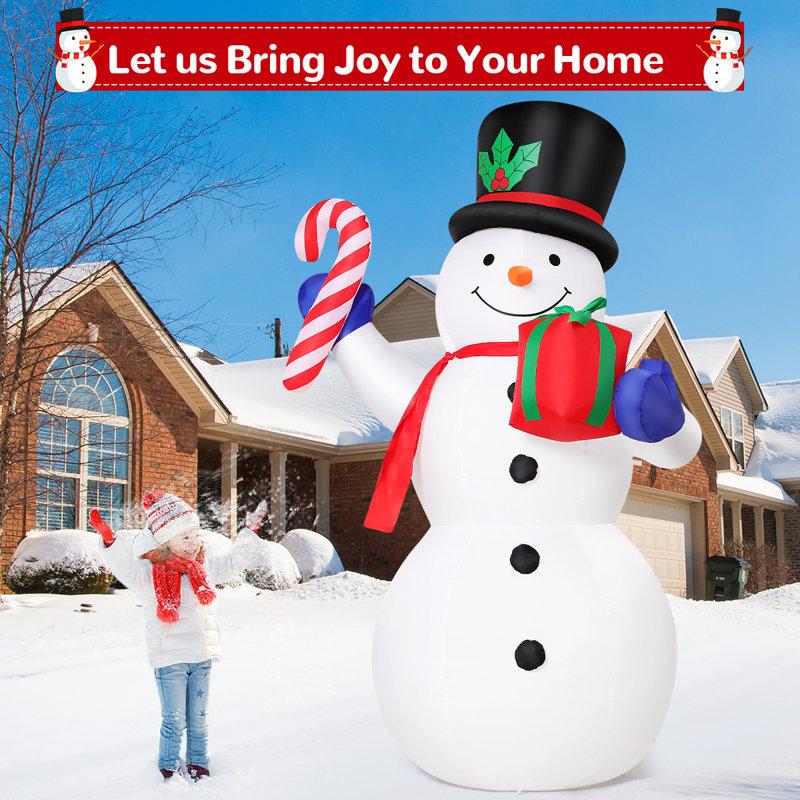 Christmas Inflatables 8 FT Snowman Inflatable Blow Up Snowman Inflatables with Built-in Music & 360° Rotation LED Lights