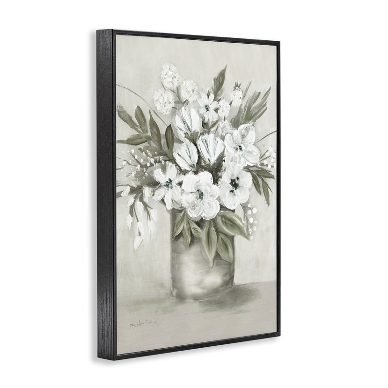  Fleurs mixtes blanches, estampe numérique par Marilyn Dunlap, H 18 po x l 12 po, Giclée encadrée noir minuit