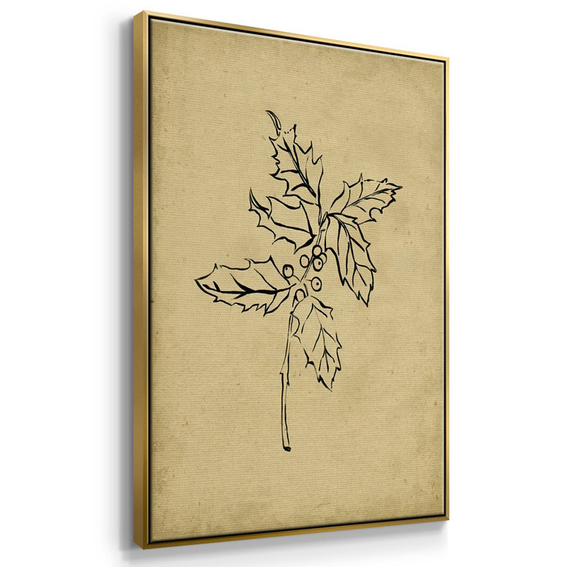 Branche de houx I, Cadre flottant doré, H 37 po x l 25 po x P 1,5 po