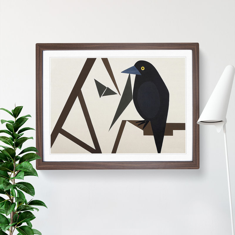 Abstract Crow Bird - Framed Print, 25cm H x 34cm W x 2cm D, Walnut