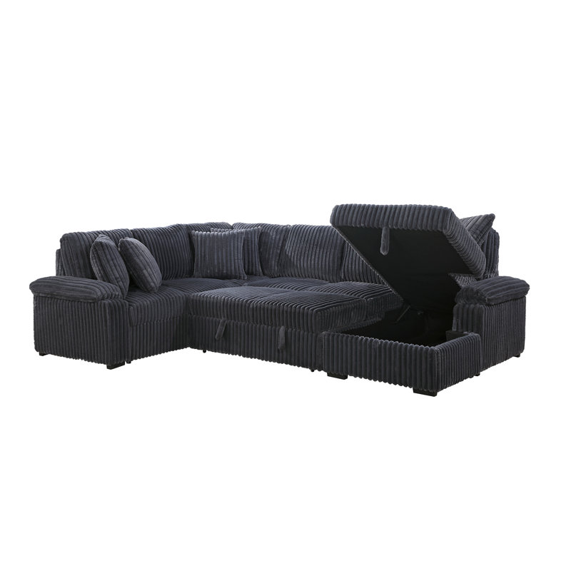 Mobilier de salon rembourré en velours côtelé 3 pièces, Velours côtelé gris foncé