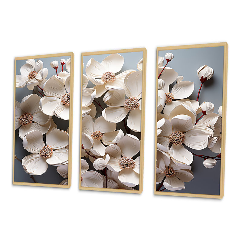 Dogwood Blossoms Bouquet II - ensemble d'art mural, Cadre naturel flottant, H 28 po x l 36 po x P 1 po