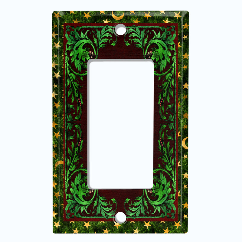Couvercle de prise de courant en métal avec interrupteur (cadre à fleurs élégantes Maroon Star Night - cadre vert simple - bascule)
