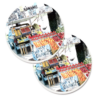 Ceramic Round 2 Piece Car Coaster Set
